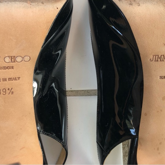 Jimmy Choo Size 39.5 9.5 Black Patent Leather Peep Toe Sling Back Heel Pumps - Picture 8 of 9